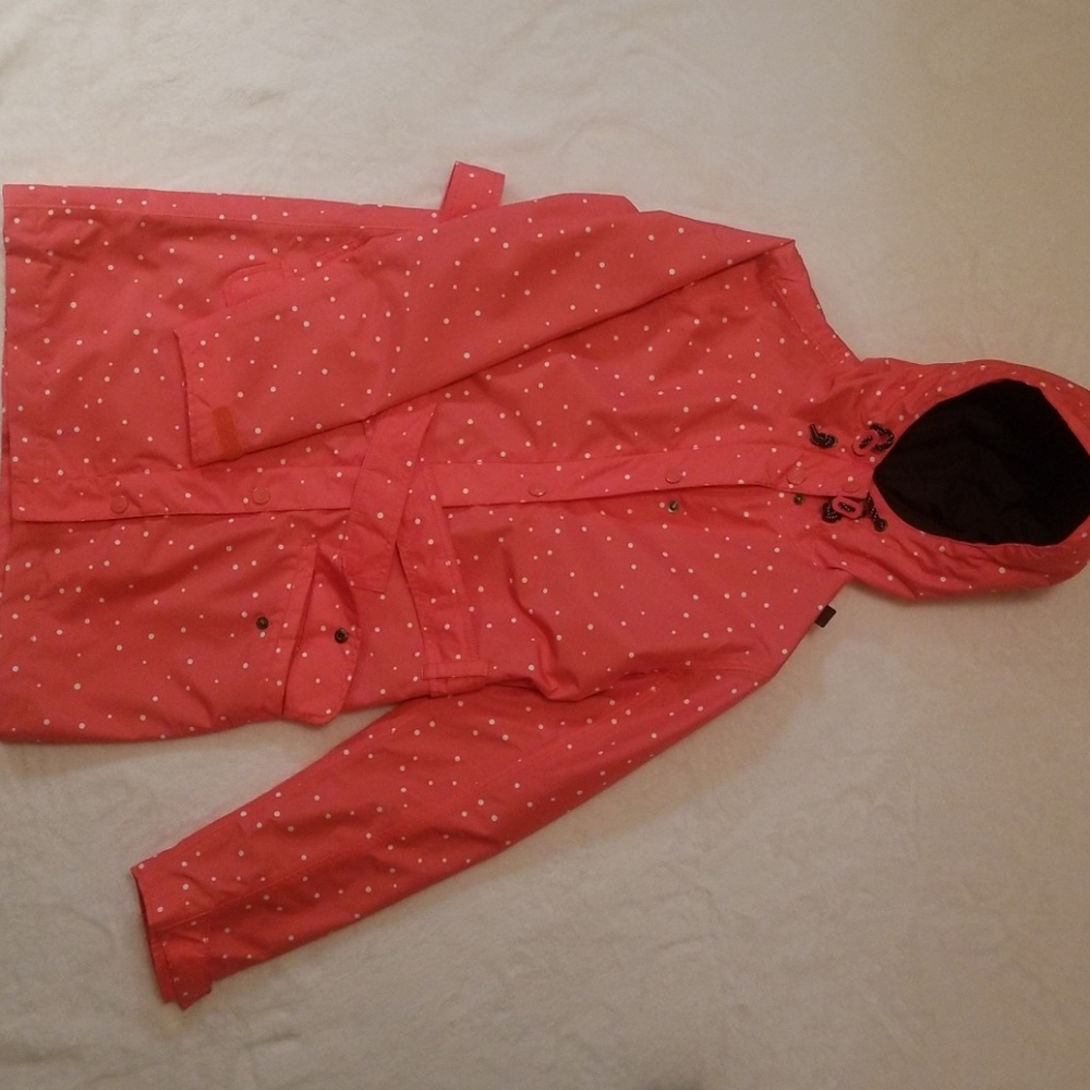 Pink polka dot rain coat